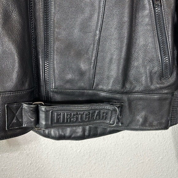 First Gear Motorcycle Black Leather Jacket Size 44 - Picture 6 of 13